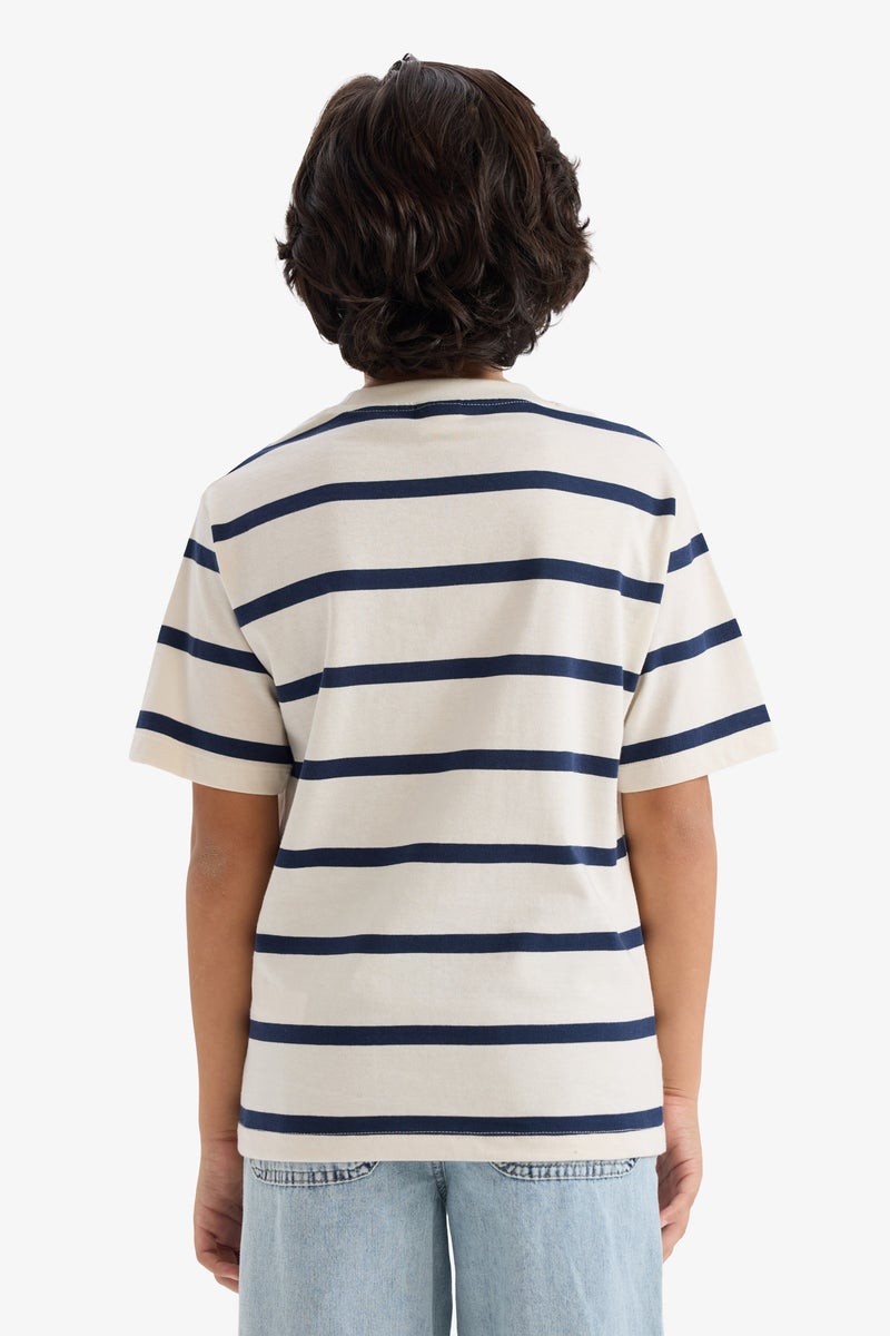DeFacto Blue Boy Regular Fit Striped Short Sleeve T-Shirt Casual - Image 5